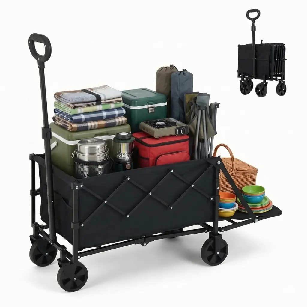 Collapsible Wagon Cart with Wheels - 220lb Capacity Heavy-Duty Cart on Wheels, Compact Fold Garden Wagon for Grocery Shopping, Outdoor Hauls, Folding Cart With Wheels