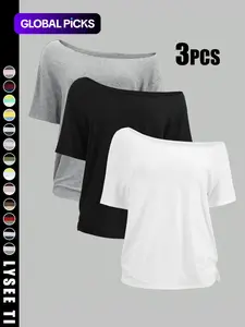 Women's Solid Color Minimalist Loose Fit Tee Top, Casual Basic Tees Short Sleeve T-shirt for Daily Wear, Summer Ladies Clothes for All Seasons, Womenswear