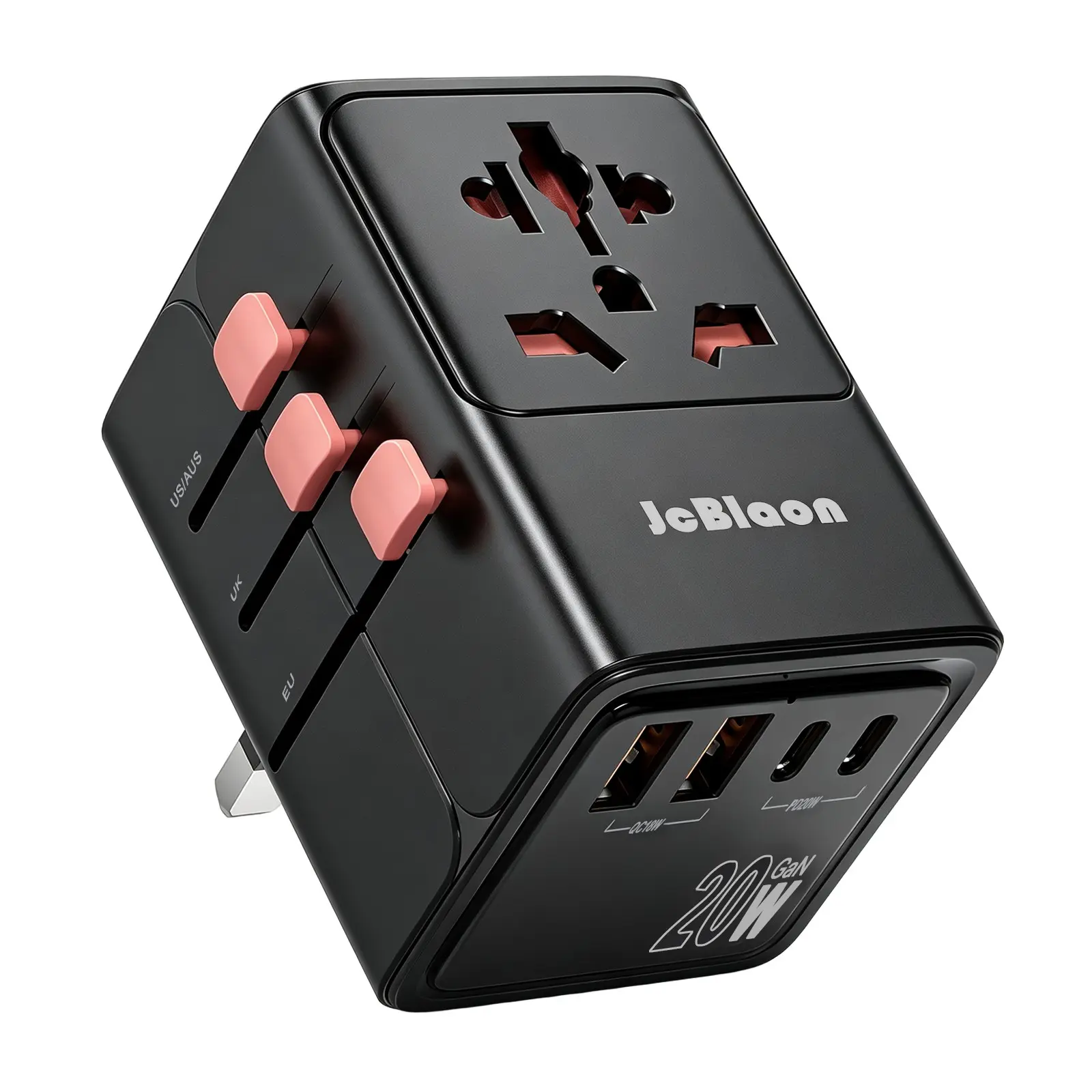 20W/45W GaN Universal Travel Adapter, All-in-One Travel Charging | UK/EU/US/AU/JP Compatible Travel Essential, 2 USB-C  Ports & 2 USB-A Ports for Laptop, Phone & More,International Power Adapter