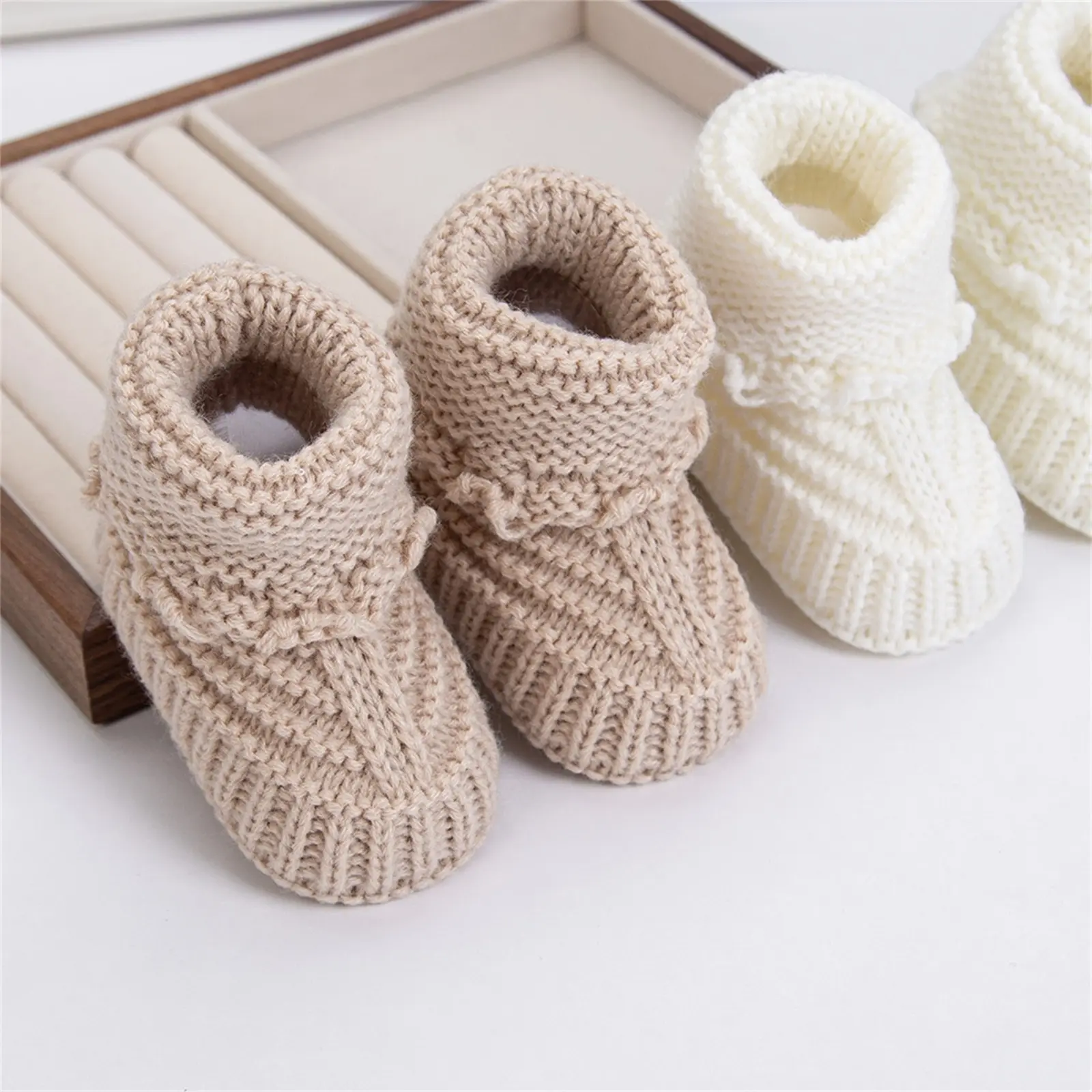 Baby Boy Girl Knitted Booties Soft Sole Warm Walking Shoes | Cute Cozy Knit Ankle Booties for Fall Winter Warm Knit Shoes 0-6Months