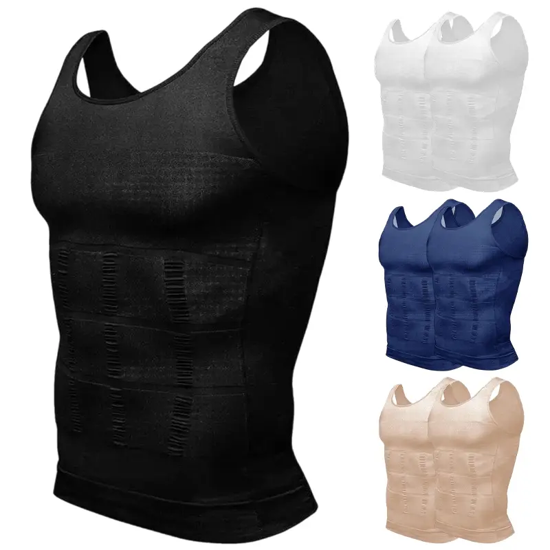 1/2/3PCS Men's Compression Vest, Gynecomastia Tummy Control Seamless Shapewear Tank Top Waist Control Body Sculpting Sports Shirt Body Shaper