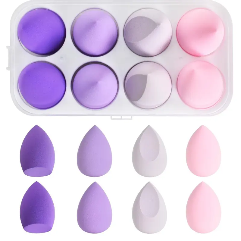 8 Pieces Cosmetic Sponge Blender Foundation Puff Flawless Blending for Liquid Creme Powder Makeup Purple Gift for Wome