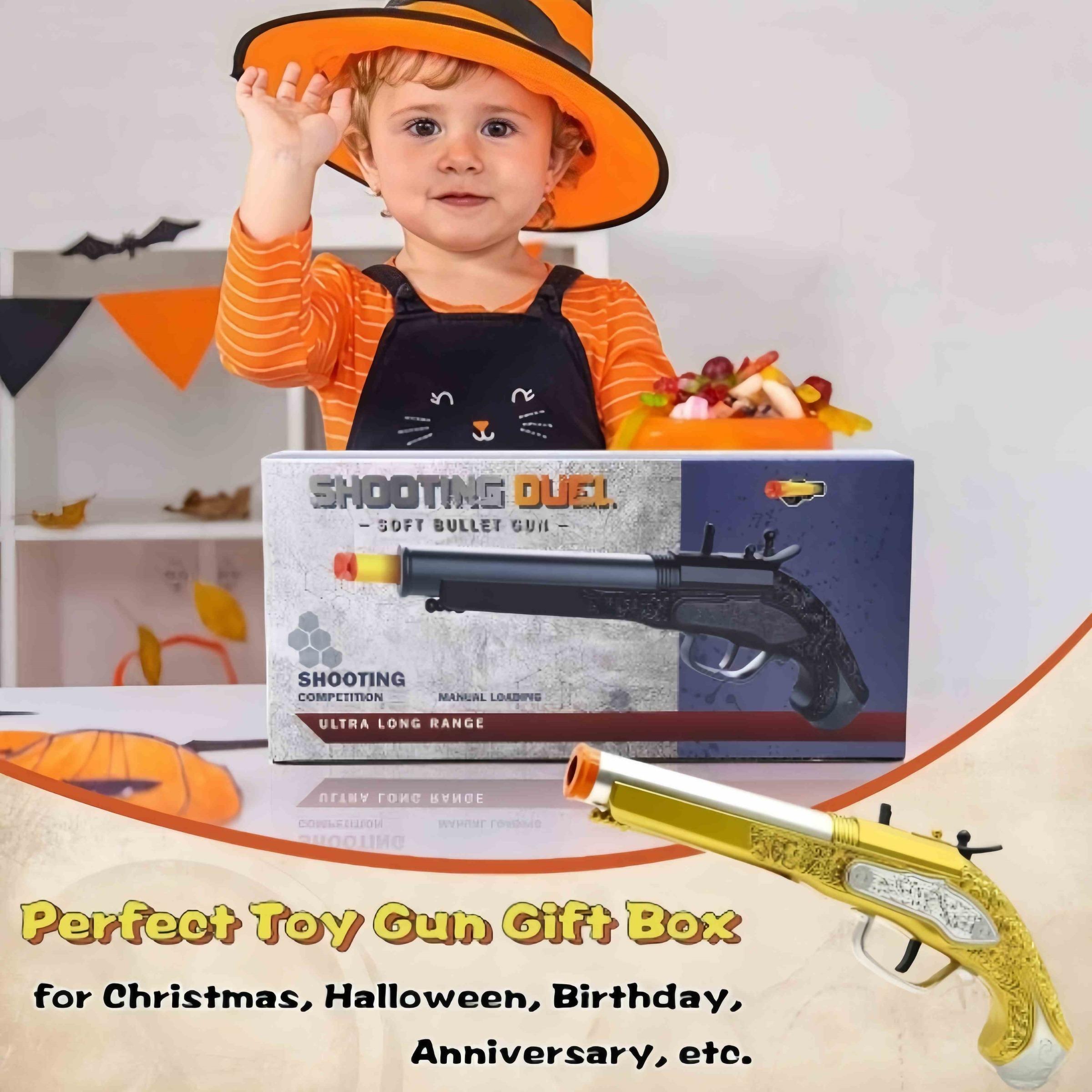 Revolver Soft Gun, Caribbean Firing Pirate Gun with 10 Soft bullet, EVA Children's Toy Small Pistol with Gift, Holiday Toys