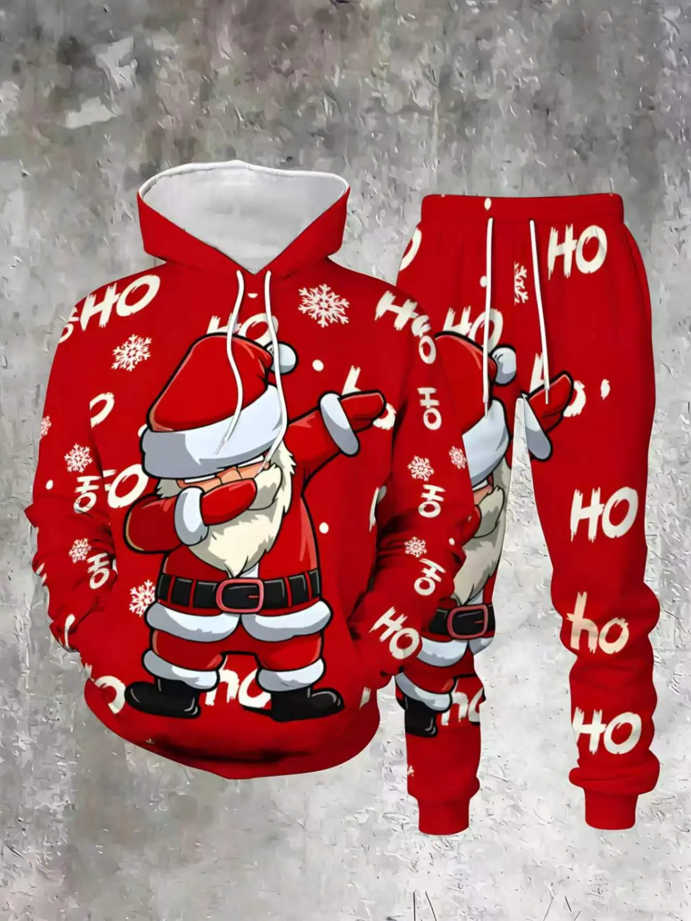 Men's Christmas Print Festive Hoodie Set, Sweat Set, Casual Long Sleeve Fitted Design, Drawstring Pocket Pants, Perfect Gift for Fall & Winter