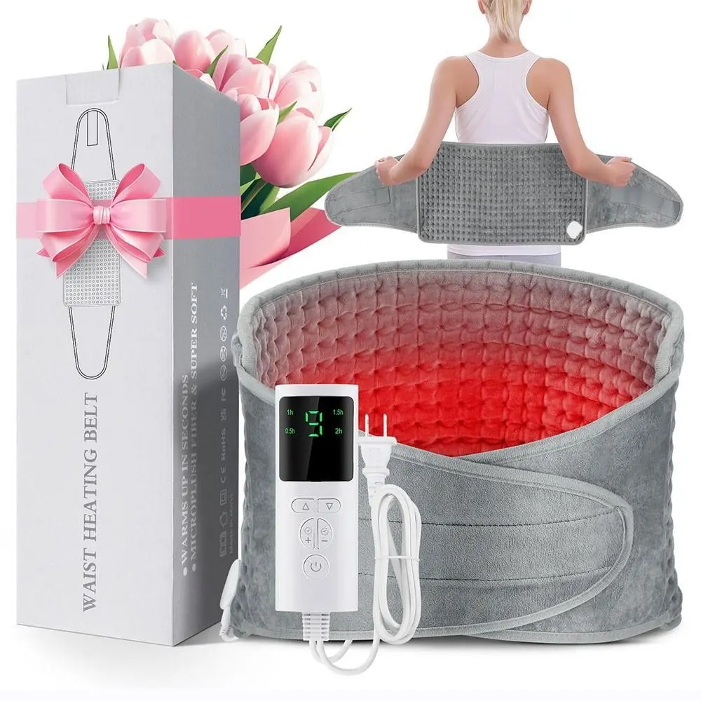 Multifunctional Electric Heated Waist Belt 9 Heat Levels 4 Timer Washable Soft Micro Plush Heating Pad Wearable Warm Wrap for Abdomen Neck Shoulder Legs Home Office Winter Warm Gift for Men Women US Plug
