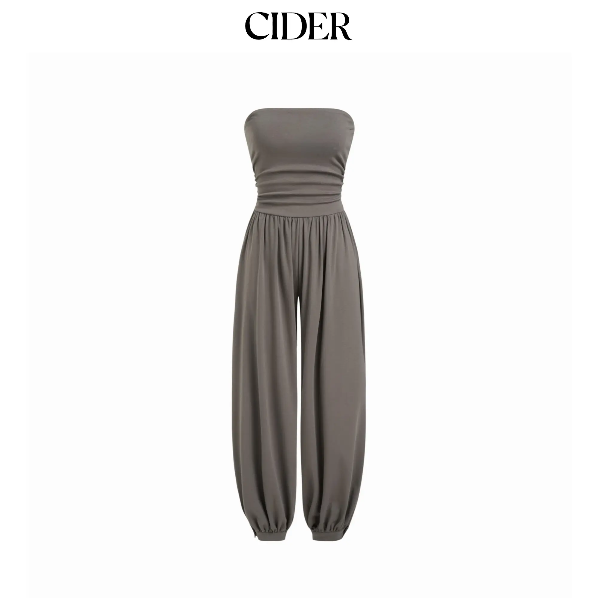 Cider Cotton-blend Bandeau Ruched Jogger Jumpsuit