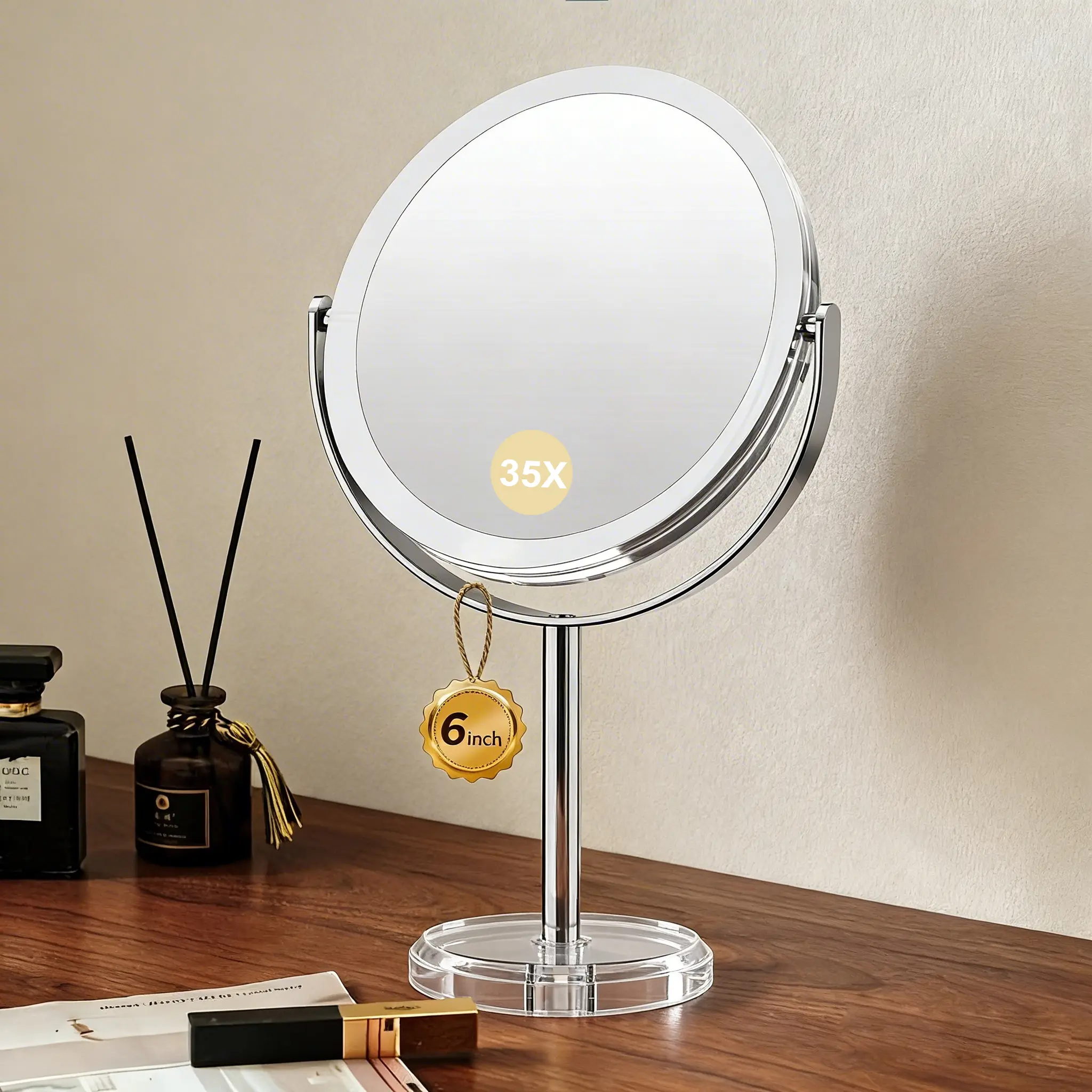 35X Magnifying Dual-Sided Vanity Mirror - 1X/35X Magnification, 360° Rotate, Detachable Acrylic Desk Mirror, Travel-Friendly for Bathroom - Ideal Beauty Gift