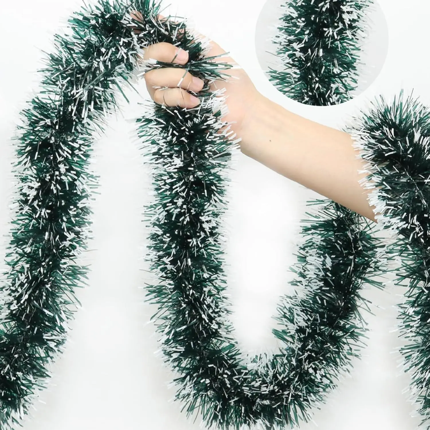 50  Green White Christmas Tinsel Garland Metallic Twist Shiny Garland for Christmas Tree Decorations, Xmas  Decor Xmas Tree Decor for  Office Mantle Indoor Outdoor Holiday Party