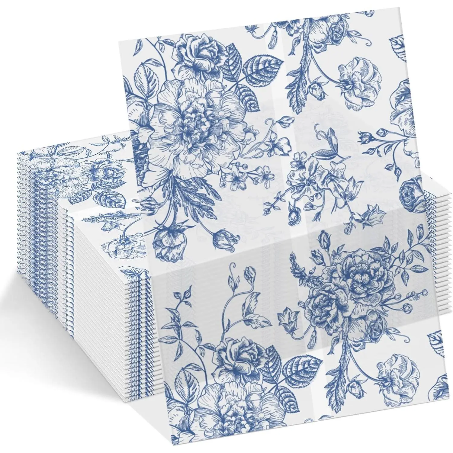 50-Pack Blue Floral Vellum Jackets Bulk Pack for 5x7 Invitations, Pre-Folded Vellum Paper Envelope Liners, Inserts, Sleeves & Wraps Kit for Wedding Events, Office Stationery Supplies, Envelope Liner