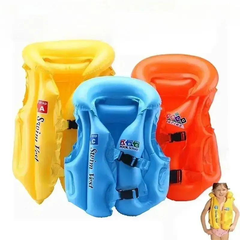 Kids Inflatable Swimming Vest - 3 Air Chamber Thickened Buoyancy Float, Adjustable Dual Buckles, Quick Release, Compact Storage, Multi-Size Pool Safety Swim Training Life Jacket with Free Air Pump, Pvc, Three Chambers
