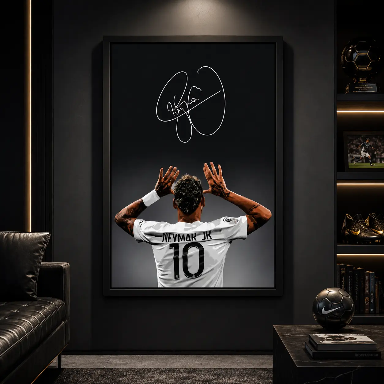 classic graffiti art, Neymar signature illustration, football canvas wall art, sports fan decor, signed sports poster, international athlete poster, football culture enthusiast, Canvas Wall Art, Soccer Decor