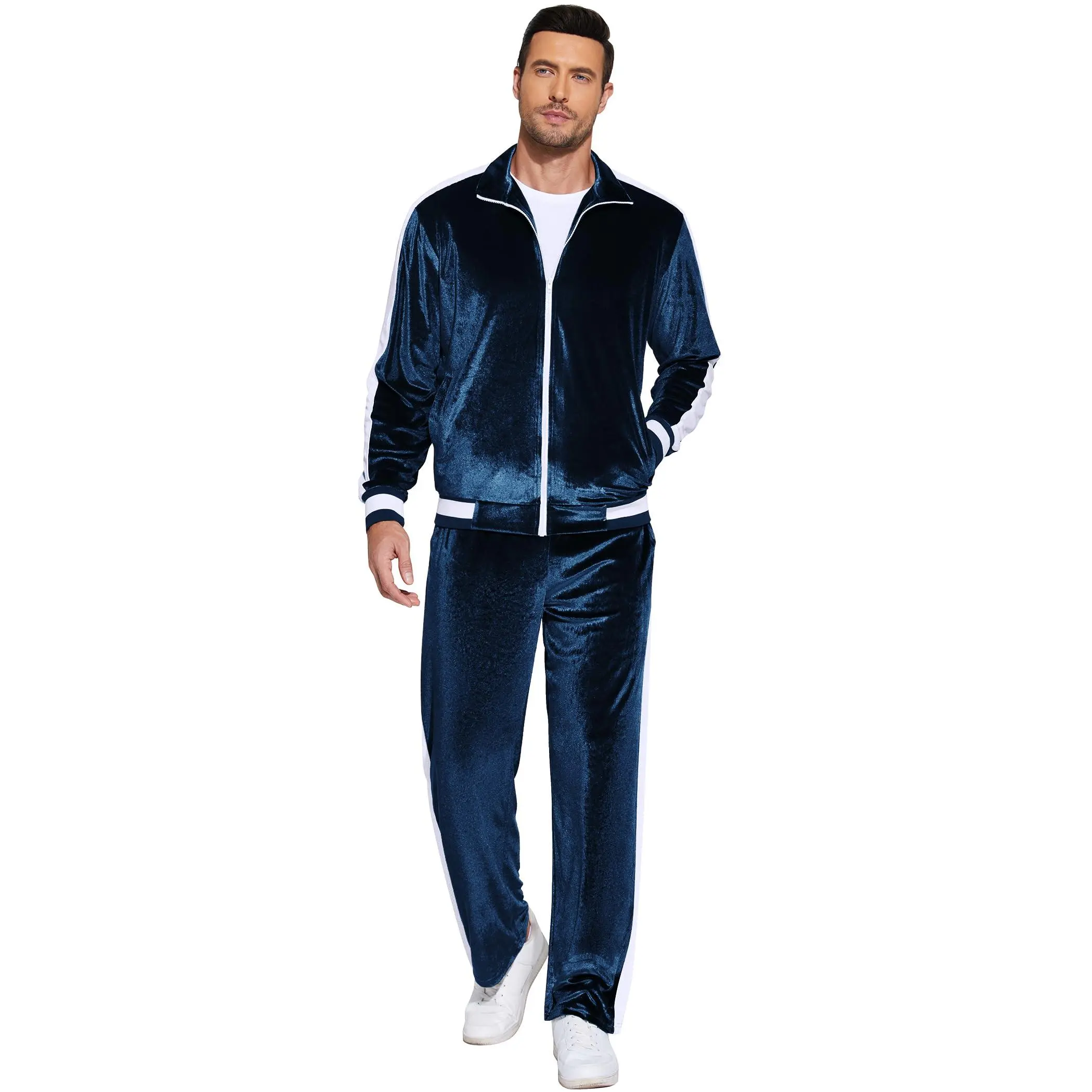 COOFANDY Men's 2-Piece Velour Tracksuit - Full-Zip Jacket & Pants Outfits, Men's 2 Piece Sets for Jogging, Male Clothing, Tracksuit Set, Clothes, Polyester Blend, Side Pockets, Casual, Anti-Wrinkle, Drawstring, Zipper Front, Elastic Waist, Men’s Clothes,