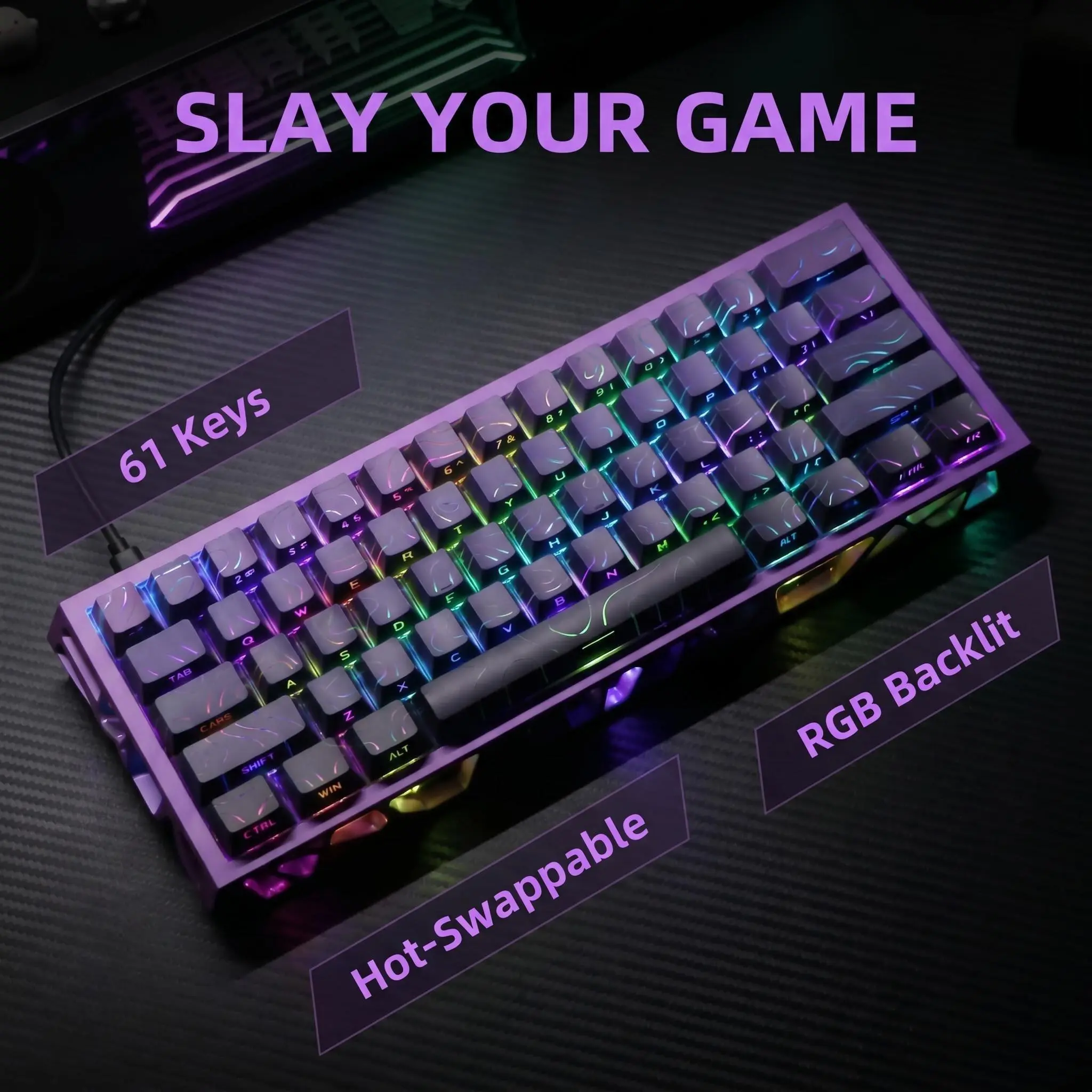 Noble Purple Translucent 61-Key Magnetic Switch Mechanical Keyboard - 60 Percent Gasket Mount Hot-Swappable RGB Backlit Wired Gaming Keyboard with Red Switch, Foam, N-Key Rollover for Fantasy Lovers' Luxury Compact PC Setup, 60 Percent Keyboard