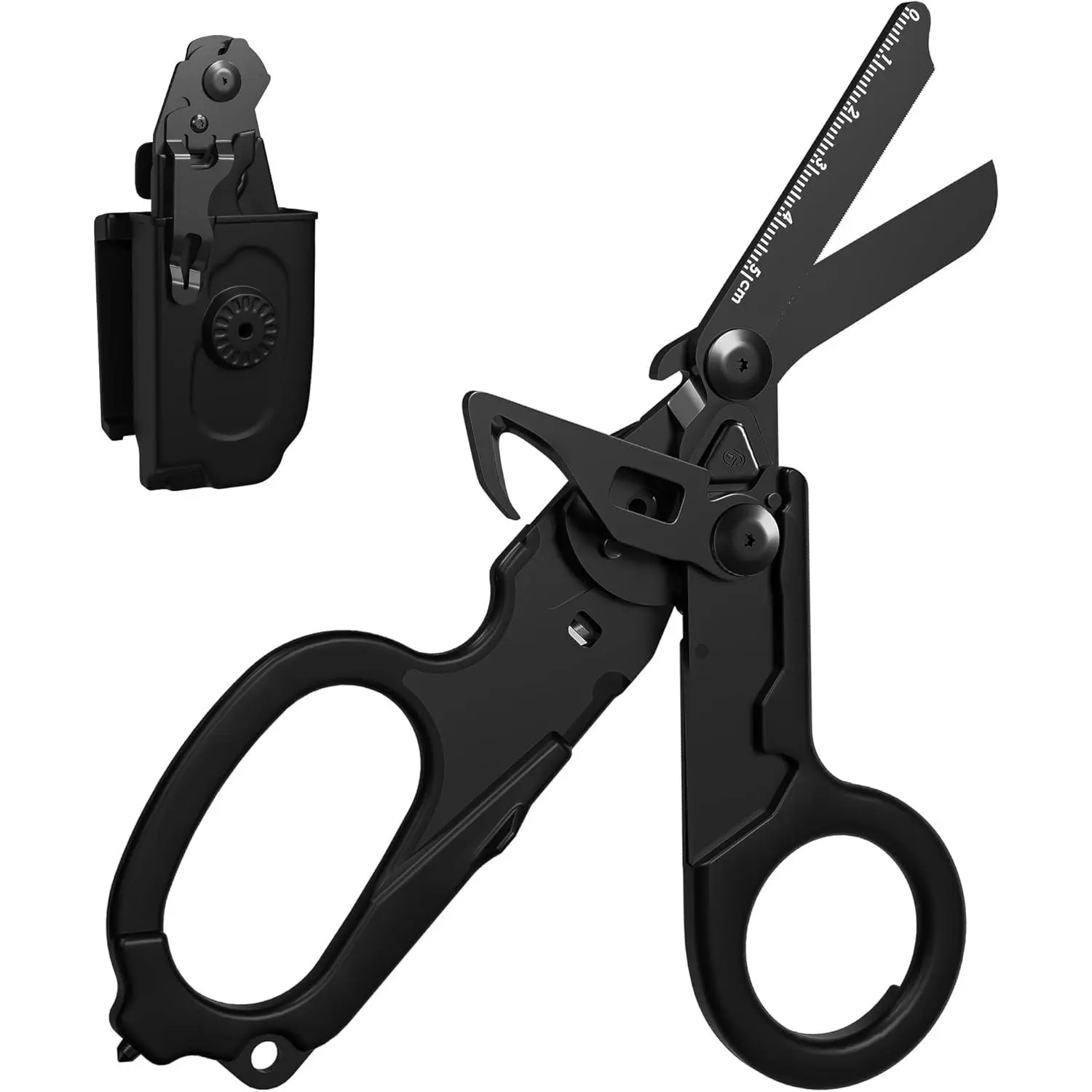 Foldable Trauma Shears with Black Holster, 6-in-1 Medical Shears for Emergency, Stainless Trauma Shear for EMTs, Nurses, First Responders (Full Black)