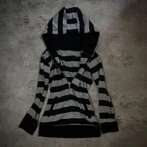 American Retro Vintage Boutique Sweet Strip Print Hooded Sweater Jacket Top Women High Street Subculture Hoodies Cool Y2K Gray