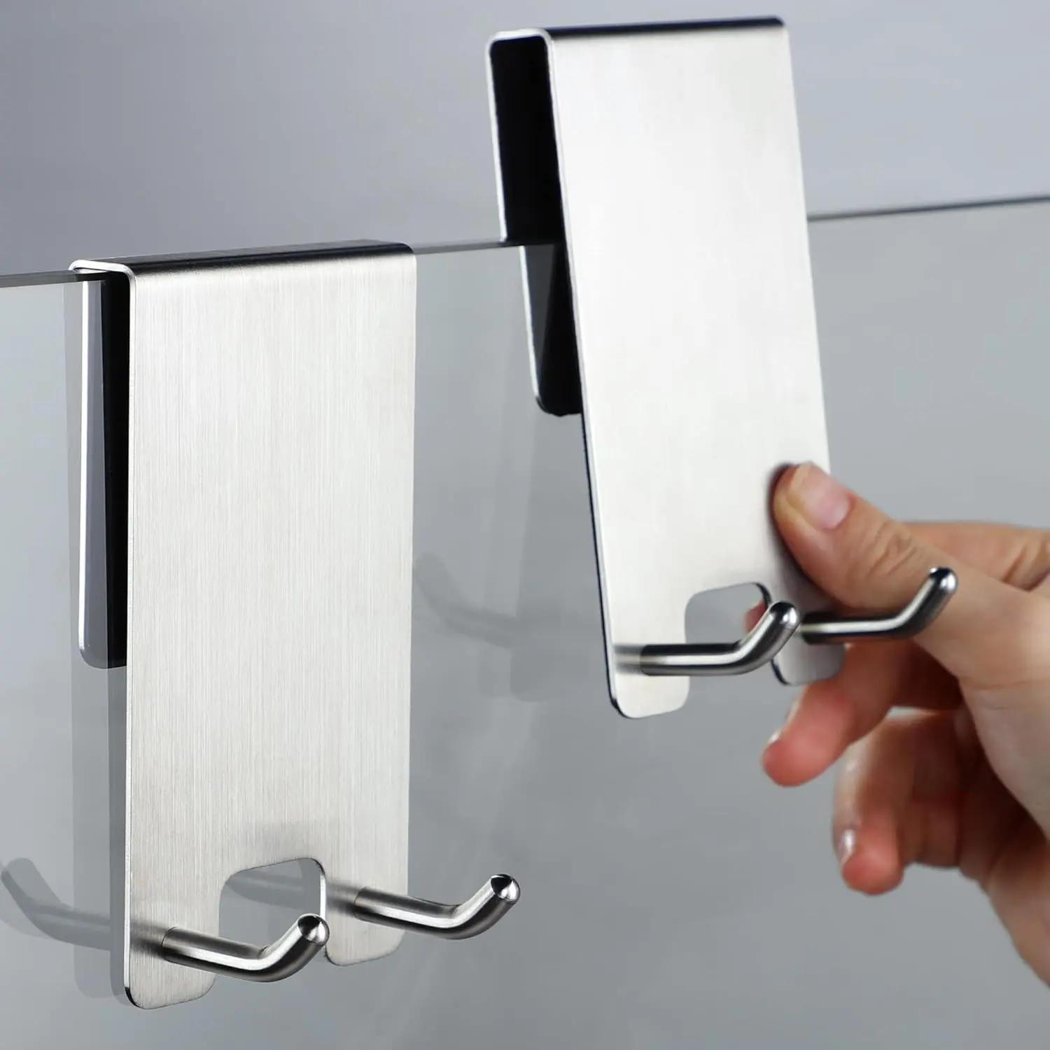 Over The Door Hooks - Stainless Steel Shower Towel Hooks, Squeegee Holder, Frameless Glass Shower Door, 2 Packs(Gift)