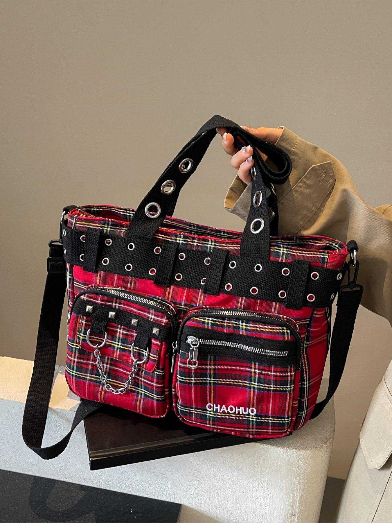 Women's Fashionable All-match Punk Style Tote Bag with Multi-pocket Design, Casual Versatile Zipper Design, Large Capacity Shoulder Tote Bag, Valentine's Gifts for Her