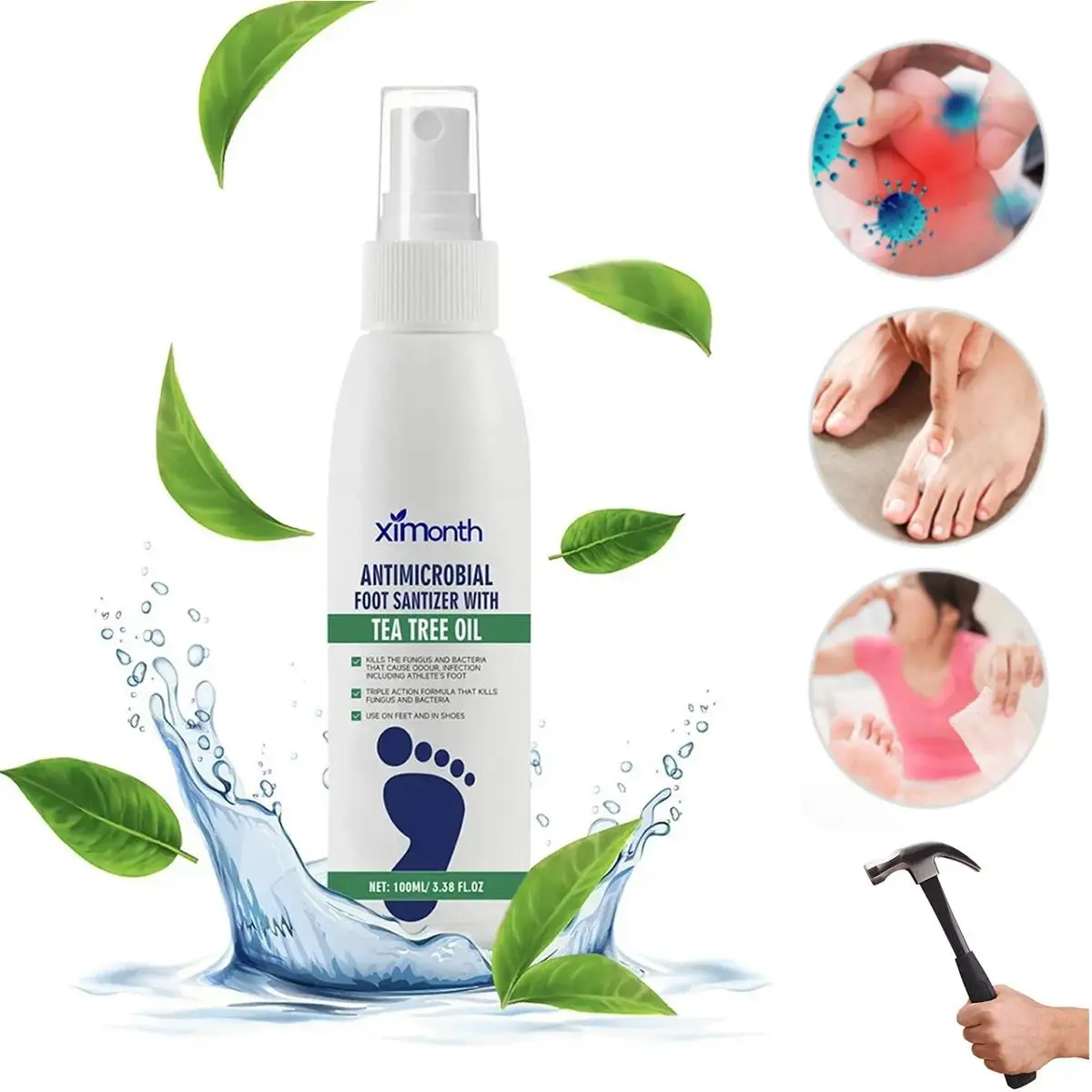 Ximonth Tea Tree Oil Foot Care Spray - Moisturizing, Hydrating, Deodorizing for Dry Heels, Long-Lasting Antibacterial, Natural Oils for Sensitive Skin