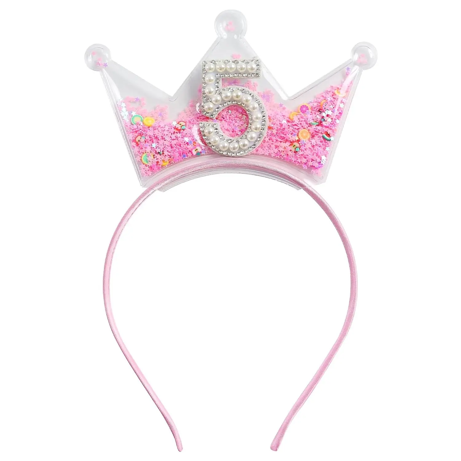 Birthday Crown Headband for Toddler Girls Ages 2-8 Princess Tiara Pink Hair Accessories for 5th BirthdayGift