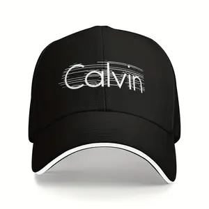 [Calvin Baseball Cap] Calvin 1pc Letter Print Baseball Cap |   Adjustable Dad Hat with Breathable Mesh Back, Black/White Trucker Style Cap for Fishing, Sports, Casual Outings - Ideal Gift Choice