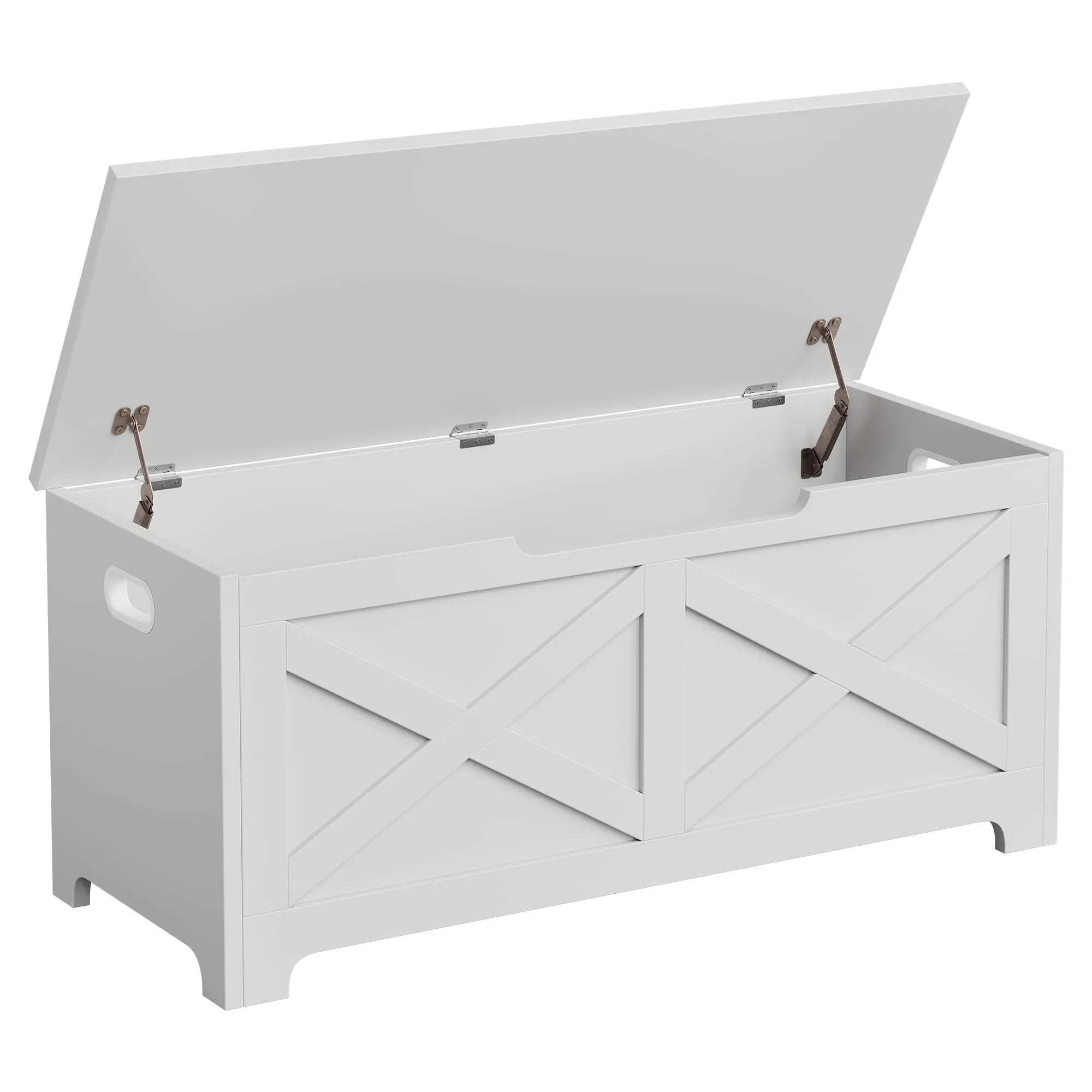 Garvee Spacious Wooden Storage Chest Bench with Safety Hinges for Safe Use, Classic Farmhouse Style for Entryway, Bedroom, Living Room & Playroom, Multi-Purpose Organizer, Simple Assembly, Frosted White