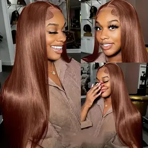 Gabrielle Hair Hair # 4 Chocolate Brown Straight Lace Front Wigs Human Hair 13X6 HD Lace Front Wigs Human Hair 200% Density HD Transparent Lace Front Wigs Pre Plucked Hairline FallFreshness WeeklyDeals