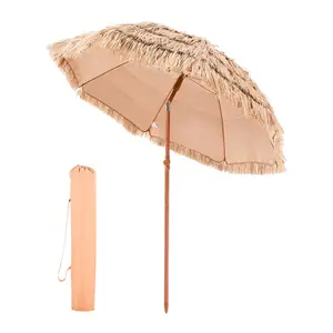 VEVOR Tiki Umbrella, 6 ft Thatched Patio Umbrella with Tilt, Hawaiian Style Beach Parasol with Durable PP Thatch and 8 Metal Ribs, Grass Pool Umbrellas for Beach, Patio, Poolside, Backyard & Garden