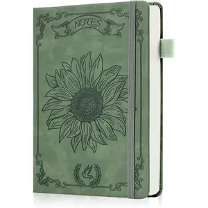 Sunflower Journal for Girls Women Journals for Writing 100GSM College Ruled A5 Leather Notebook for Girls Ages 8-12 Flower Diary with Heart-shaped Shadow, 5.7" x 8.3", Green