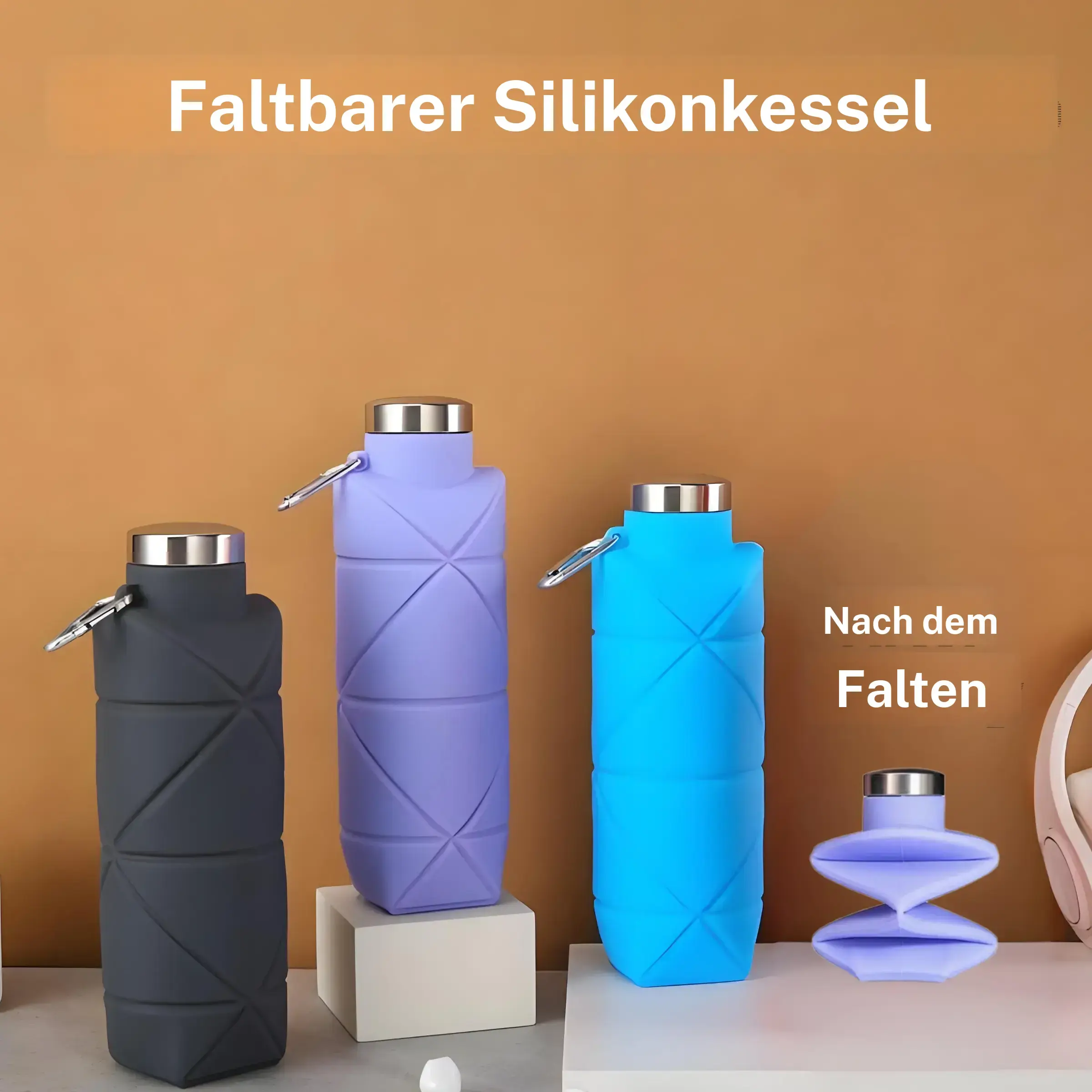 YYW1 Simple silicone water bottle with rhombus design for children, portable sports bottle 700 ml, foldable with lid, lid made of PP and stainless steel, lightweight and easy to carry, ideal for outdoor activities.