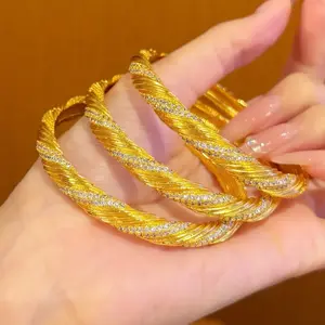 3pcs-Cross-Border Trendy Item: Copper Plated 24K Bead Flower Bangle for Dubai African Women Bride Wedding Souvenir
