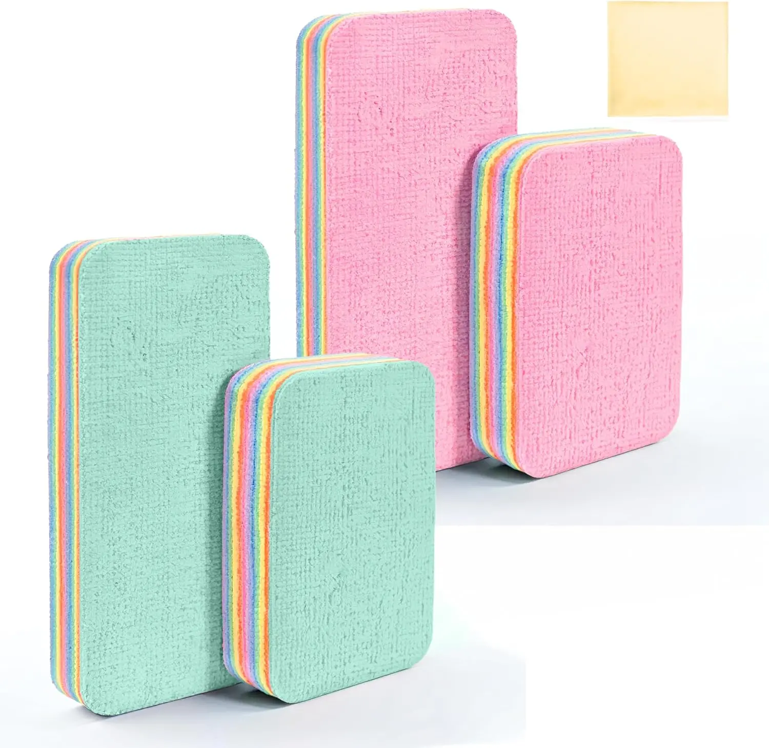 Eco-Friendly 12-Layer Peelable PVA Fiber Sponges 4-Pack - Multi-Layered Tear-Away Durable Cleaning Pads, Ultra-Absorbent Scratch-Resistant Rainbow Pads for Kitchen, Bathroom Cleaning