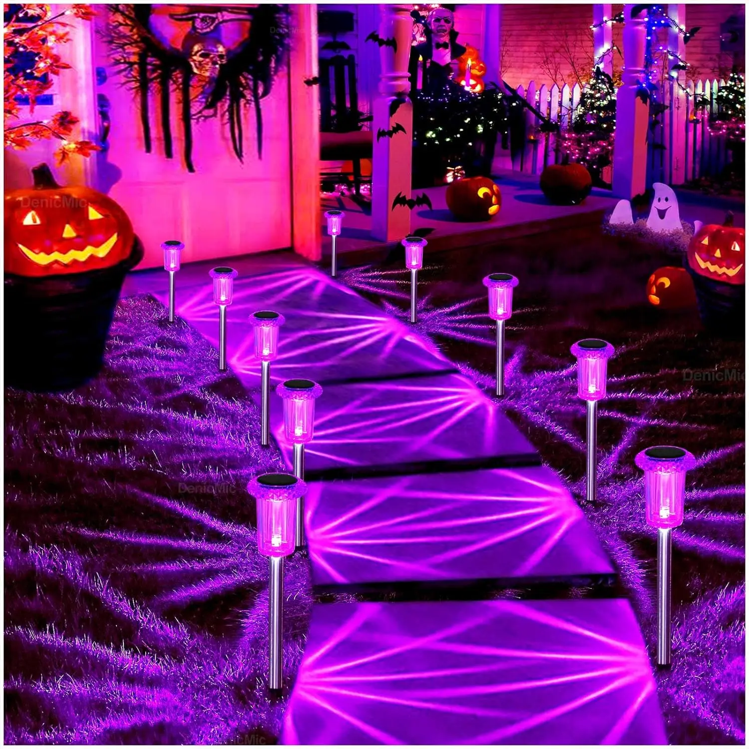 Halloween Solar Lights Outdoor 10-Pack Purple LED Waterproof Garden Yard Pathway Landscape Pathway Lawn Outdoor Halloween Decorations Outdoor