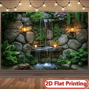 Natural Rock Waterfall Plant Backdrop for Indoor Outdoor Party Decoration, Wall Hanging Tapestry for Living Room & Bedroom Photography, Tapestry Wall Mural