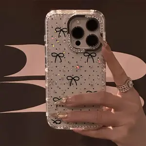 Polka Dot Bow Luxury Rhinestone Fashion Phone Case, Transparent Glitter Star Bumper Anti-Drop Case, Suitable for iPhone 17 Pro Max 17 Air 16 15 14 Plus 13 12 11 Protective Cover, Christmas Gift, New Year Gift, Easter Gift, Halloween Gift, for Friends