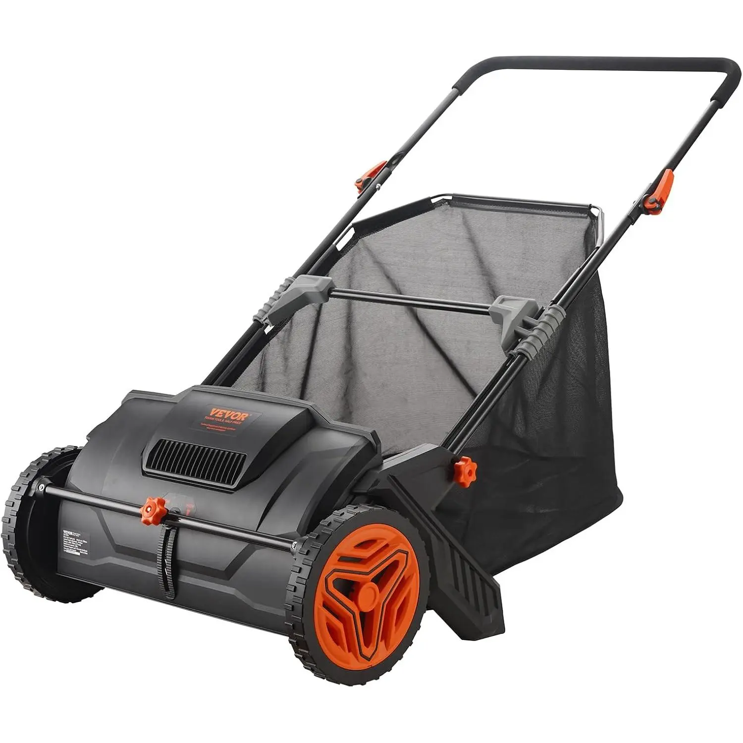 【Summerfinds】VEVOR 21 in Heavy-Duty Thick Steel Portable Push Lawn Sweeper, Height-Adjustable Leaf & Grass Collector, 3.5 cu.ft. Large Hopper Mesh Bag, 2 Spinning Brushes, Cordless Garden Tool with 2 Comfort Features
