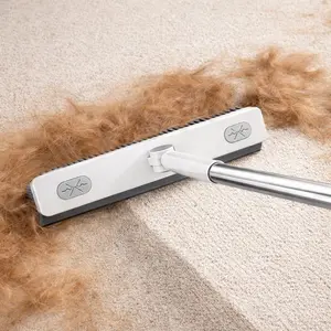 Multi Purpose Cleaning Broom with Squeegee, V Shaped Gap Cleaning Brush with Long Handle, Reusable Bristle Floor Broom for Pet Hair, Carpet, Rugs, Tiles, Hardwood Floors, Sofa & Car Interior Cleaning