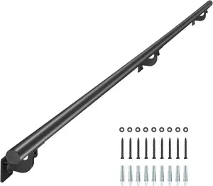 VEVOR Wall Mounted Stair Handrail, 6ft Pipe Staircase Handrail, Black Galvanized Aluminum, 1.26 inch Pipe Diameter, Indoor&Outdoor Staircase Railing,Industrial Hand Rail for Steps,Security Baluster