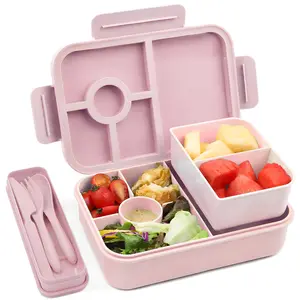 Bugucat Leak Proof Bento Lunch Box 1300ML with 6 Compartments, Kids & Adult Bento Box with Cutlery, Dishwasher & Microwave Safe, High Quality PP Material, 22x15x5.5 cm, Ideal for School, Kindergarten, Office
