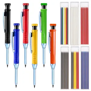 2/6Pcs Solid Carpenter Pencils with 54 Pcs 2.8mm Refills Long Nosed Deep Hole Mechanical Pencil Marker Construction with Built in Sharpener for Woodworking Drafting Architect Tool