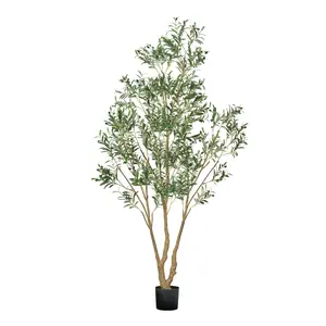 【FathersDayGift】 VEVOR 8FT Silk Artificial Olive Tree with Black Pot, Tall Decorative Fake Tree with Natural Wood Trunk, Realistic Green Leaves & Fruits, Indoor Faux Plant for Home, Office Decor
