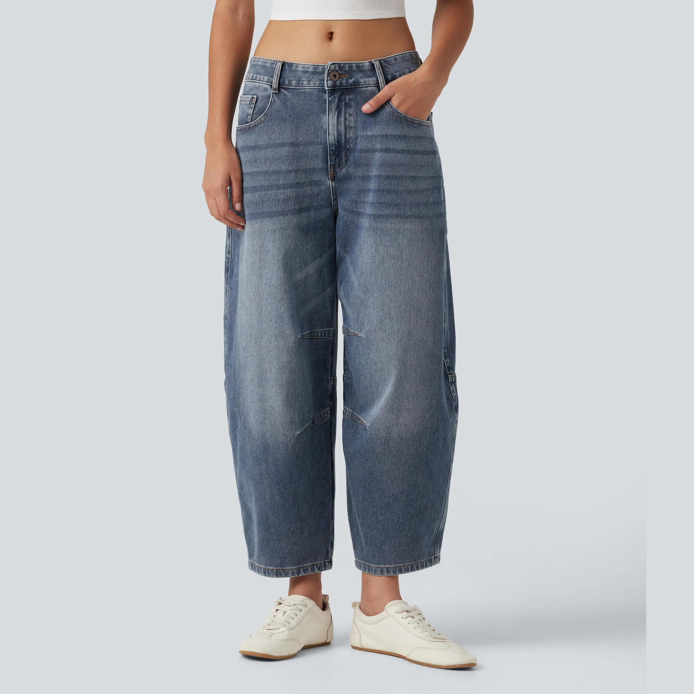 Halara Flex™ Low Rise Zipper Pockets Barrel Leg Casual Jeans