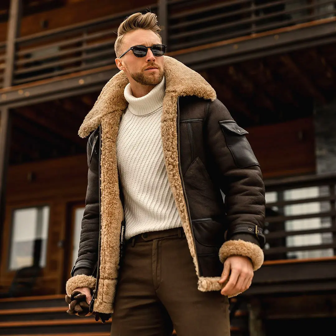 Christmas Winter Men's Mid-Length Thick Coat with Fur Trim