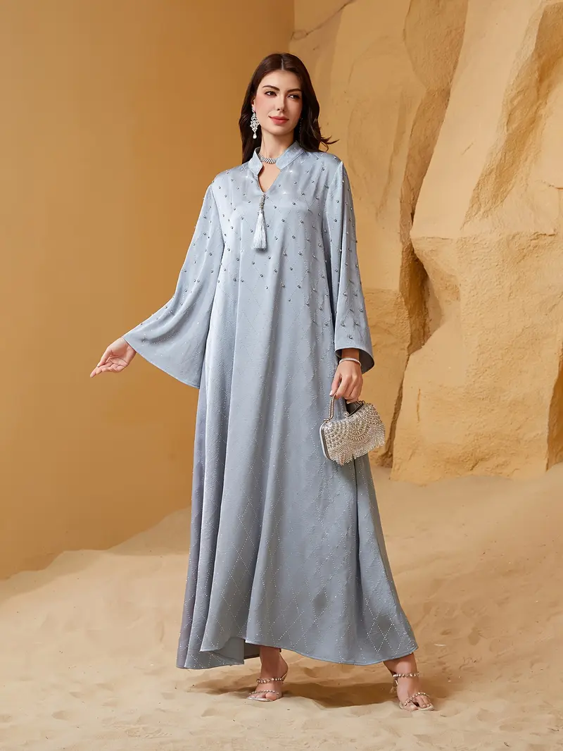 dress abaya elegant Elegant Rayon Flared Abaya with Set-In Sleeves Round Neck 3XL[+$3.99] / 54[+$4.99]