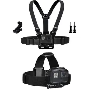 Elastic Chest and Head Harness Compatible with GoPro Hero 13 12 11 10 9 8 7/ AKASO EK7000 Pro V50 Elite/DJI Osmo/WOLFANG/Apexcam/Jadfezy Action Camera Waterproof Chest Mount Head Strap