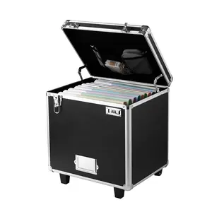 VEVOR Portable Files Organizer Storage Box, 15.6x12.6x15 in Internal Chest Size, Locking Mobile Business Case with Telescopic Handle, Hand-Pull File Case for Office, Home