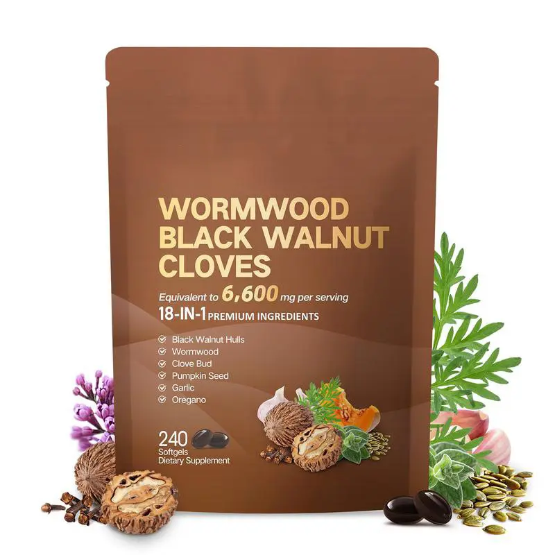 18-in-1 Wormwood, Black Walnut & Clove Cleanse Blend – 6,600mg Equivalent – Complete Gut Health & Detox Support – Enamel-Safe & Easy-to-Swallow – 240 Softgels (80-Day Supply)