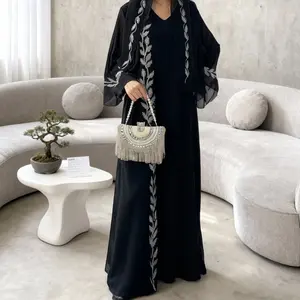 CL14 Unique and exquisite embroidery design abaya, chiffon abaya, two piece set, summer abaya,Muslim robe Modesty Maxi Formal Women Chic Beige【Fashionweek】