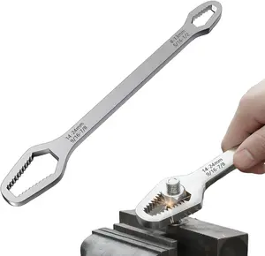 Universal Wrench Double Head Self Tightening Wrench, 8mm 24mm Self Tightening Universal Wrench Repair Tools, Adjustable Wrench Board Double Head Wrench for Various Situational Maintenance (Silver and Black)