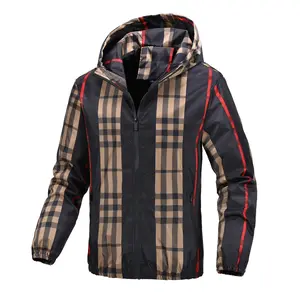 Men’s lightweight hooded jacket featuring a color block striped design, zippered pockets for convenient storage, a stylish casual outerwear piece for spring and autumn.#SummerVibes