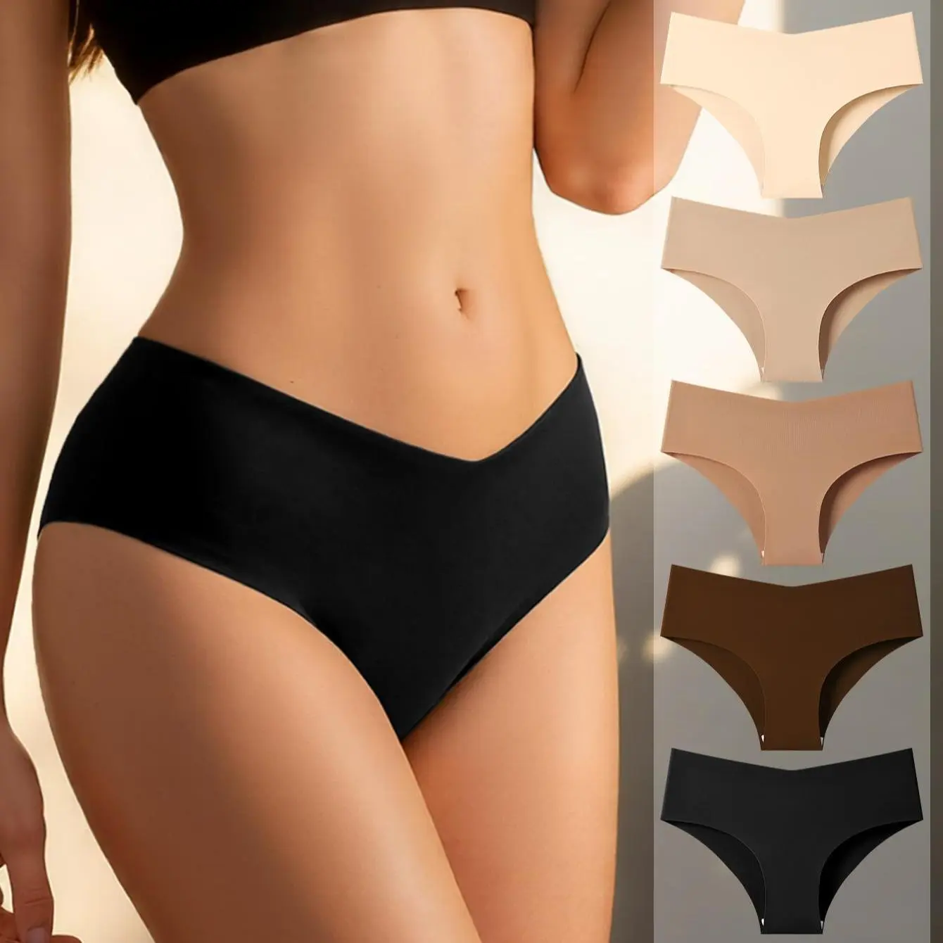 Hotcom Women's Basic Briefs, 5-Pack Soft Plus Size Underwear, Solid Mixed Color Panties for All Seasons, Seamless Panties Set, Simple, Everyday